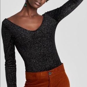 ZARA NWTs black shimmer long sleeve body suit